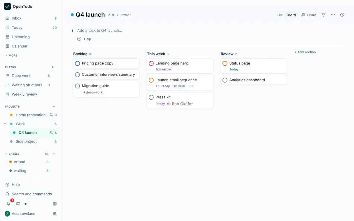 OpenTodo: Turn a project into a board