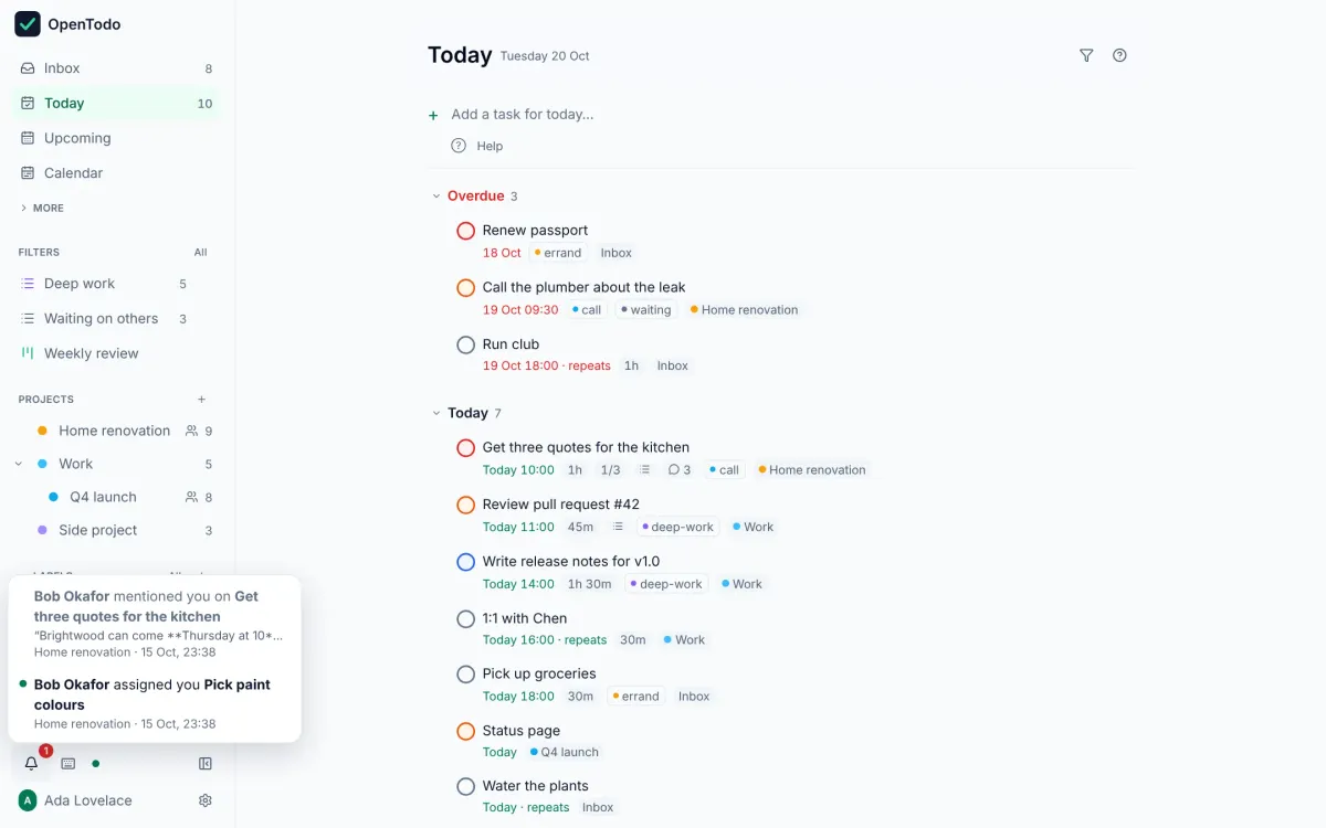 OpenTodo: Get reminders on your phone when the app is closed