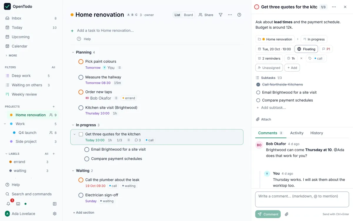 OpenTodo: Set a reminder