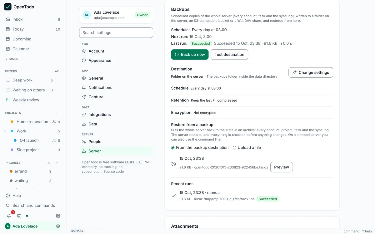 OpenTodo: Turn on scheduled backups