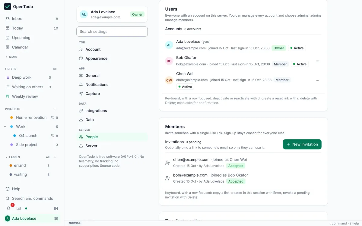 OpenTodo: Invite people to your server