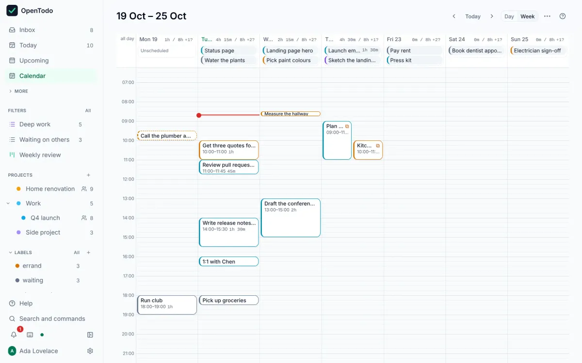 OpenTodo: Plan your day with Today and the calendar